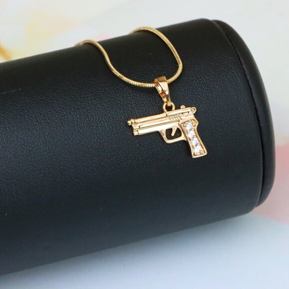 "Rose Gold Gun Shape Pendant with CZ Detail – Bold Stylish Design, XPPT1403 - Picture 7 of 13